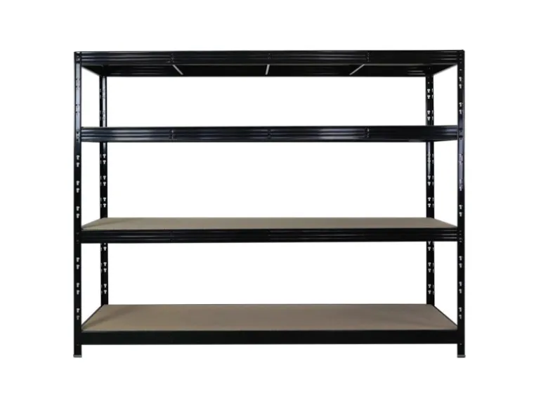 PROREGAL Profi Schwerlastregal Rhino HxBxT 180x240x60cm 4 Spanplatten-Ebenen 8mm Fachlast 450kg Schwarz Stecksystem Lagerregal Regalsystem