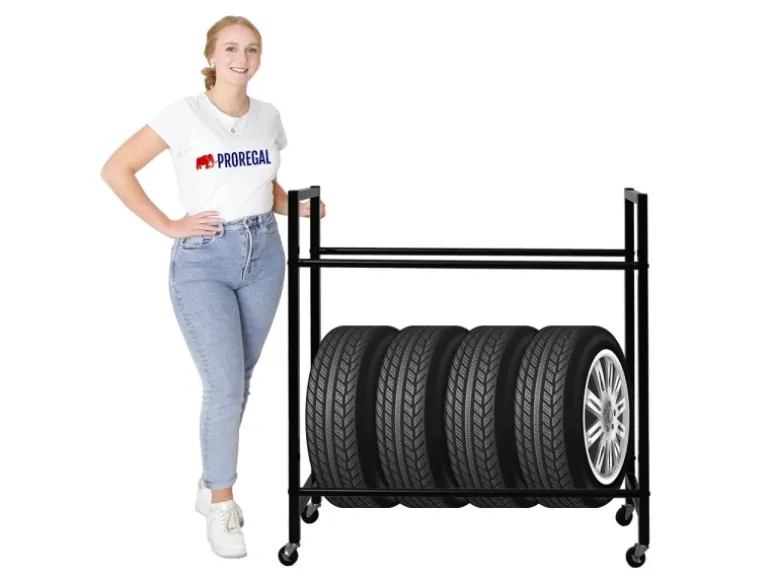 PROREGAL Reifenregal CARERRA Auf Rollen HxBxT 115 x 111 x 40 cm Bis Zu 8 Reifen Auf 2 Ebenen Schwarz