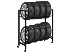 PROREGAL Reifenregal CARERRA Auf Rollen HxBxT 115 x 111 x 40 cm Bis Zu 8 Reifen Auf 2 Ebenen Schwarz