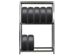 PROREGAL Reifenregal RAGNAR HxBxT 180 x 120 x 40cm Bis Zu 8 Reifen Auf 2 Ebenen + Ablage 265kg Fachlast Verzinkt