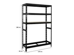 PROREGAL Reifenregal Tiger HxBxT 180 x 120 x 40 cm Bis Zu 6 Reifen Auf 1 Ebene + 3 Ablagen Schwarz