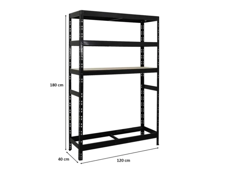 PROREGAL Reifenregal Tiger HxBxT 180 x 120 x 40 cm Bis Zu 6 Reifen Auf 1 Ebene + 3 Ablagen Schwarz