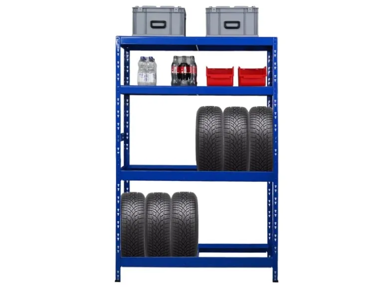 PROREGAL Reifenregal Tiger HxBxT 180 x 120 x 40 cm Bis Zu 12 Reifen auf 2 Ebene Und 2 Ablagen Blau