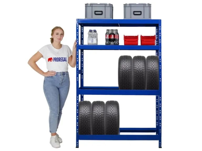 PROREGAL Reifenregal Tiger HxBxT 180 x 120 x 40 cm Bis Zu 12 Reifen auf 2 Ebene Und 2 Ablagen Blau