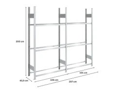 PROREGAL Reifenregal Tire Pro Made In Germany HxBxT 200 x 200 x 43 cm 3 Ebenen 150 kg Fachlast Bis Zu 10 Reifen Pro Ebene Verzinkt