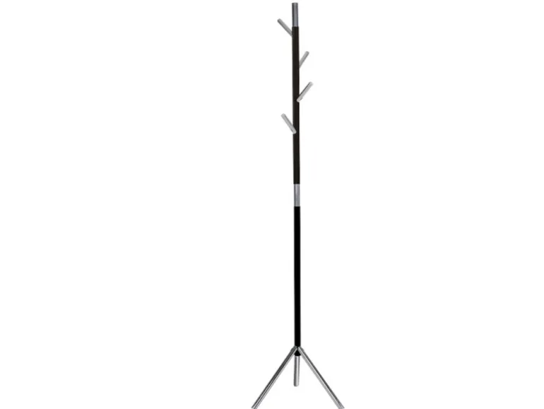 PROREGAL Schicker Minimalistischer Garderobenständer Mit 4 Aluminiumhaken Höhe 180 cm Schwarz & Haken Verchromt