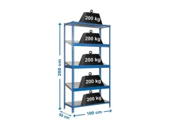 PROREGAL Schrägbodenregal Dowa Stecksystem HxBxT 200 x 100 x 50 cm Fachlast 200 kg Blau