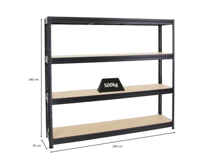 PROREGAL Schwerlastregal Dino HxBxT 180 x 200 x 45 cm Fachlast 500 kg Schwarz