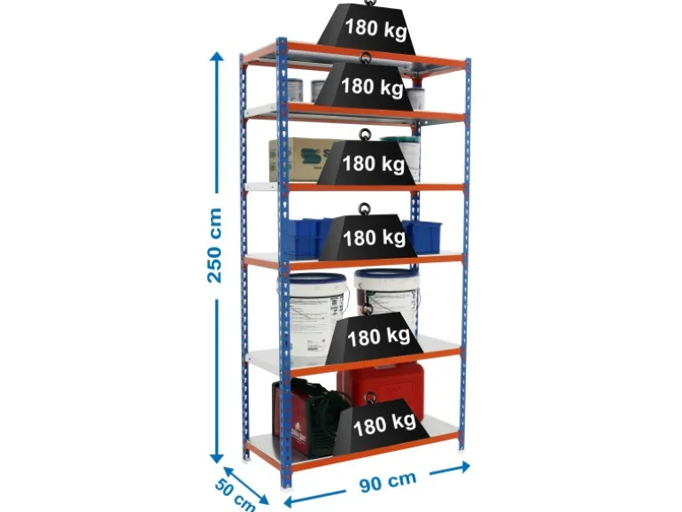 PROREGAL Schwerlastregal Giant Metal Shark HxBxT 250 x 90 x 50 cm Fachlast 180 kg Blau-Orange