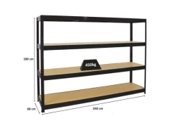 PROREGAL Schwerlastregal Dino 180x240x60 cm Fachlast 450kg Schwarz