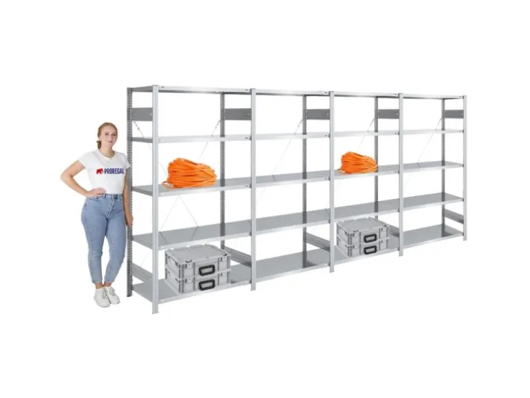 PROREGAL Schwerlastregal Silver Mamba Made In Germany HxBxT 200 x 400 x 50 cm 5 Ebenen Je 150 kg Fachlast Verzinkt