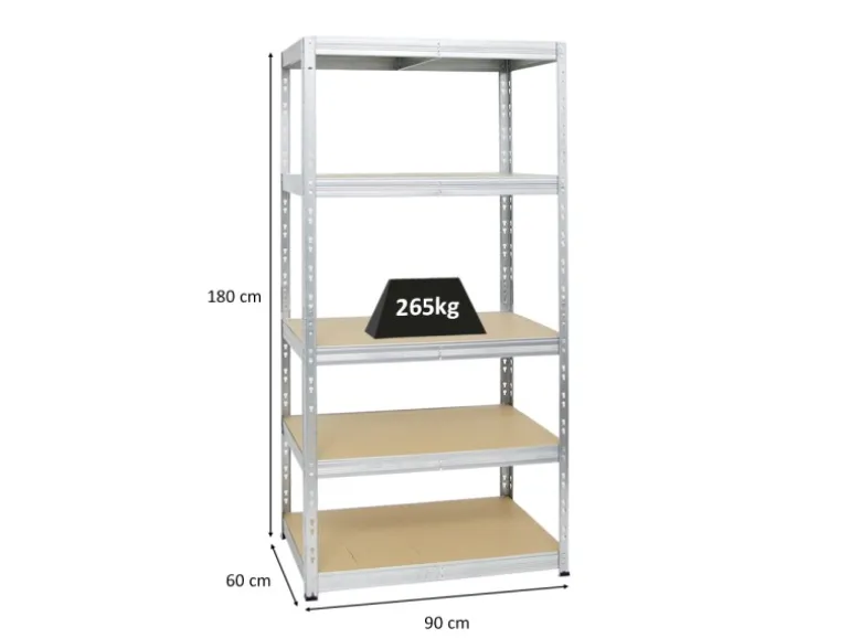 PROREGAL Schwerlastregal Tiger HxBxT 180 x 90 x 60 cm Fachlast 265 kg 5-Ebenen Verzinkt