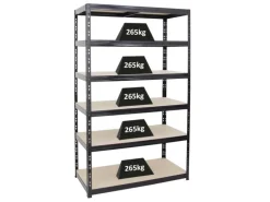 PROREGAL Schwerlastregal Giant Tiger HxBxT 200 x 120 x 60 cm Fachlast 265 kg 6-Ebenen Schwarz