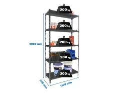 PROREGAL Schwerlastregal Big Metal Shark HxBxT 200 x 110 x 30 cm Fachlast 200 kg Anthrazit-Anthrazit