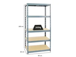 PROREGAL Schwerlastregal Tiger HxBxT 180 x 90 x 60 cm Fachlast 265 kg 5-Ebenen Grau