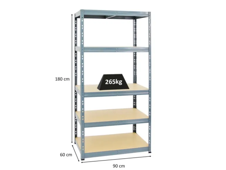 PROREGAL Schwerlastregal Tiger HxBxT 180 x 90 x 60 cm Fachlast 265 kg 5-Ebenen Grau