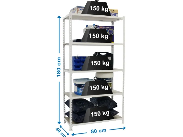 PROREGAL Schwerlastregal Muli HxBxT 180 x 80 x 40 cm 5 Fachböden Fachlast 150 kg Weiß
