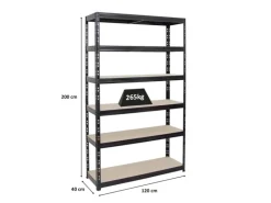 PROREGAL Schwerlastregal Giant Tiger HxBxT 200 x 120 x 40 cm Fachlast 265 kg 6-Ebenen Schwarz
