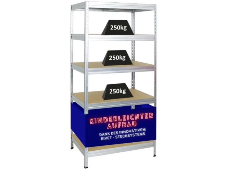 PROREGAL Schwerlastregal Rivet HxBxT 180 x 90 x 60 cm Fachlast 250 kg Innovatives Stecksystem Verzinkt