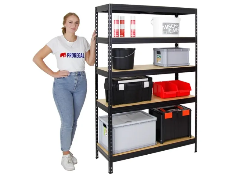 PROREGAL Schwerlastregal Rivet HxBxT 180 x 120 x 45 cm Fachlast 250 kg Innovatives Stecksystem Schwarz