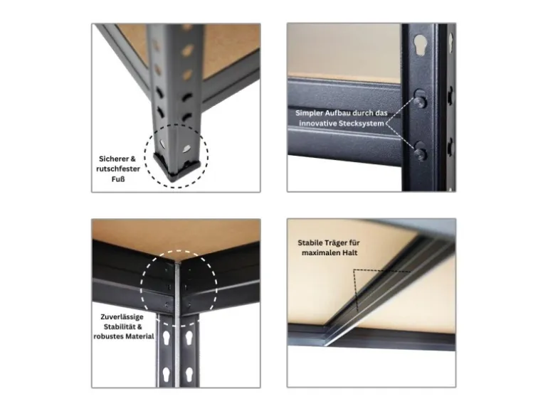 PROREGAL Schwerlastregal Rivet HxBxT 180 x 120 x 45 cm Fachlast 250 kg Innovatives Stecksystem Schwarz