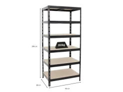 PROREGAL Schwerlastregal Giant Tiger HxBxT 200 x 90 x 60 cm Fachlast 265 kg 6-Ebenen Schwarz