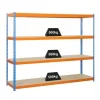 PROREGAL Schwerlastregal Wood Beast Four HxBxT 200 x 240 x 60 cm 4 Ebenen Fachlast 400 kg Blau-Orange