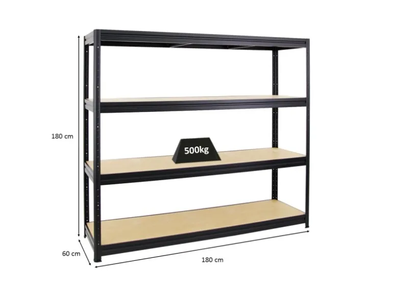 PROREGAL Schwerlastregal Dino HxBxT 180 x 180 x 60 cm Fachlast 500 kg Schwarz