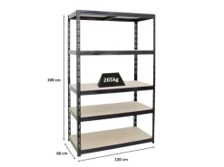 PROREGAL Schwerlastregal Giant Tiger HxBxT 200 x 120 x 60 cm Fachlast 265 kg 5-Ebenen Schwarz