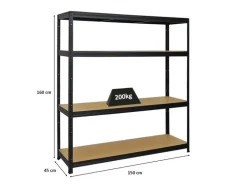 PROREGAL Schwerlastregal Giant Elephant HxBxT 160 x 150 x 45 cm Fachlast 200 kg Schwarz