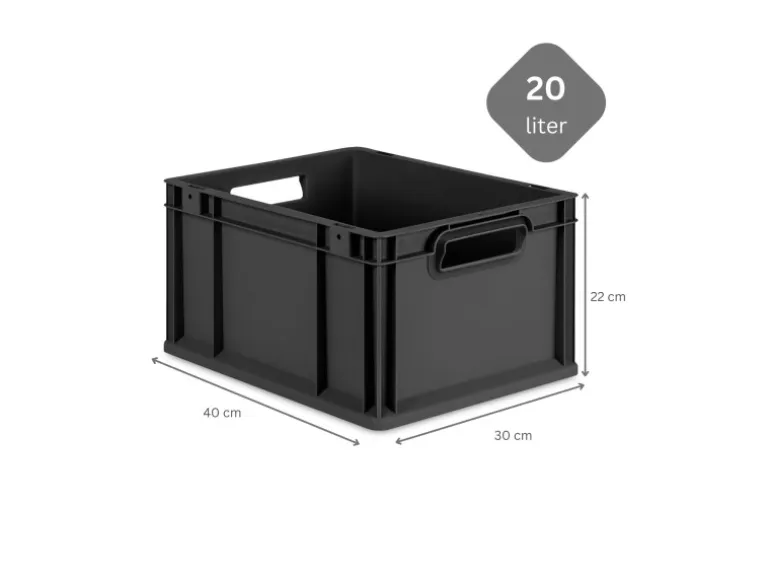 PROREGAL SparSet 5x Eurobox Nextgen Grip Mit Auflagedeckel Und Schwarzen Verschlüssen HxBxT 22x30x40cm 20 Liter Schwarz Griffe Offen