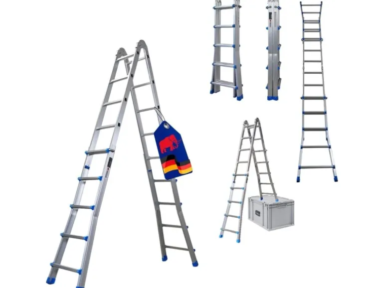PROREGAL Sprossen-Mehrzweckleiter APOLLO 3-In-1 Aluminiumleiter 4x5 Sprossen Bis Zu 5 M Höhe 150 kg Traglast Silber Klappleiter Stehleiter