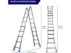 PROREGAL Sprossen-Mehrzweckleiter APOLLO 3-In-1 Aluminiumleiter 4x5 Sprossen Bis Zu 5 M Höhe 150 kg Traglast Silber Klappleiter Stehleiter
