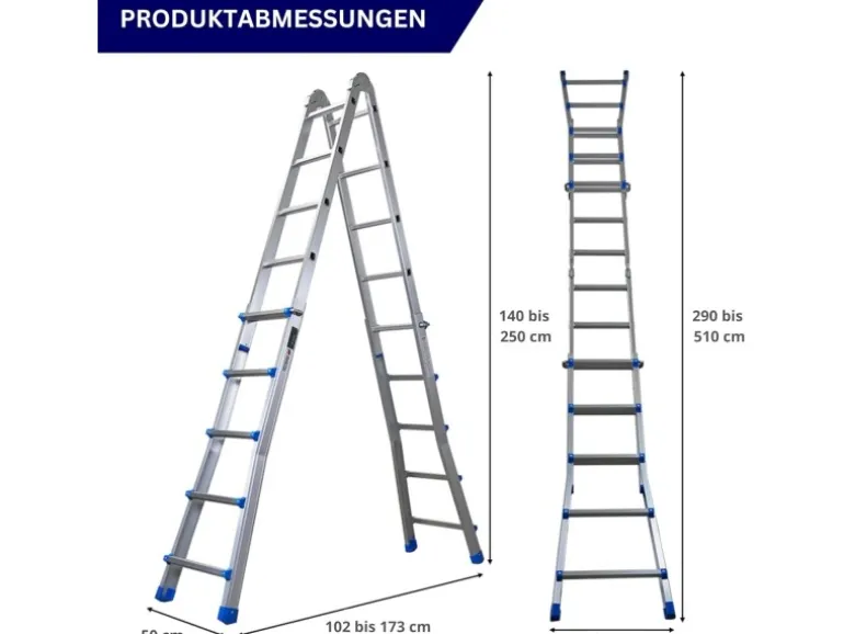 PROREGAL Sprossen-Mehrzweckleiter APOLLO 3-In-1 Aluminiumleiter 4x5 Sprossen Bis Zu 5 M Höhe 150 kg Traglast Silber Klappleiter Stehleiter