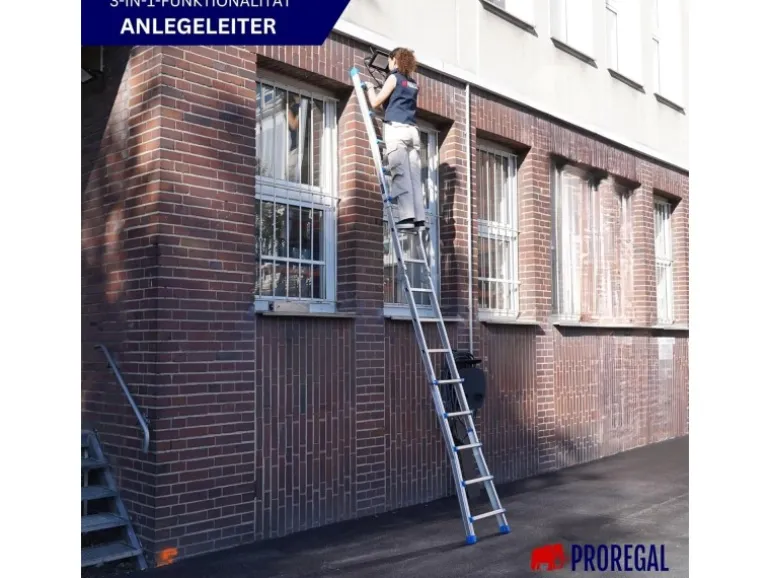 PROREGAL Sprossen-Mehrzweckleiter APOLLO 3-In-1 Aluminiumleiter 4x5 Sprossen Bis Zu 5 M Höhe 150 kg Traglast Silber Klappleiter Stehleiter