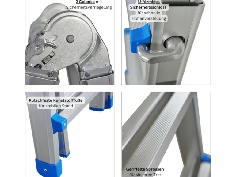 PROREGAL Sprossen-Mehrzweckleiter APOLLO 3-In-1 Aluminiumleiter 4x5 Sprossen Bis Zu 5 M Höhe 150 kg Traglast Silber Klappleiter Stehleiter