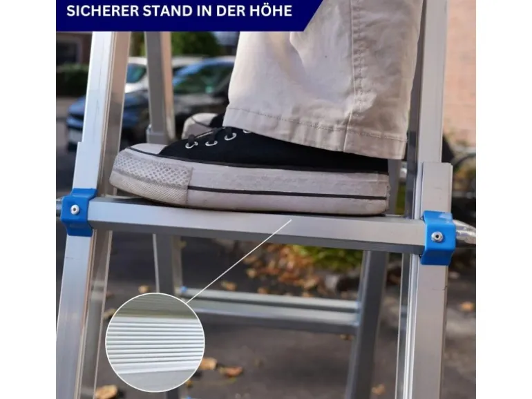 PROREGAL Sprossen-Mehrzweckleiter APOLLO 3-In-1 Aluminiumleiter 4x5 Sprossen Bis Zu 5 M Höhe 150 kg Traglast Silber Klappleiter Stehleiter