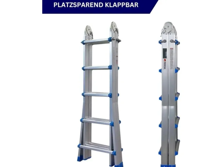 PROREGAL Sprossen-Mehrzweckleiter APOLLO 3-In-1 Aluminiumleiter 4x5 Sprossen Bis Zu 5 M Höhe 150 kg Traglast Silber Klappleiter Stehleiter