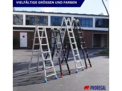 PROREGAL Sprossen-Mehrzweckleiter APOLLO 3-In-1 Aluminiumleiter 4x5 Sprossen Bis Zu 5 M Höhe 150 kg Traglast Silber Klappleiter Stehleiter