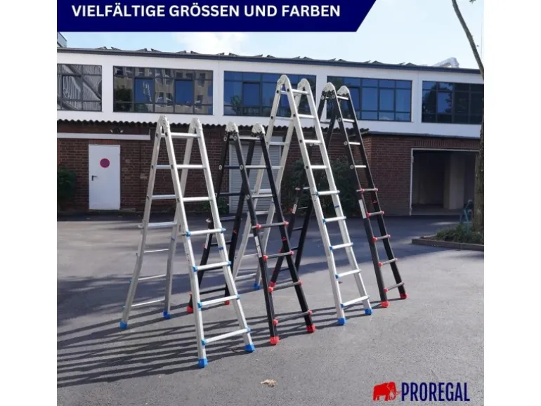 PROREGAL Sprossen-Mehrzweckleiter APOLLO 3-In-1 Aluminiumleiter 4x5 Sprossen Bis Zu 5 M Höhe 150 kg Traglast Silber Klappleiter Stehleiter