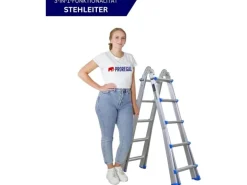 PROREGAL Sprossen-Mehrzweckleiter APOLLO 3-In-1 Aluminiumleiter 4x5 Sprossen Bis Zu 5 M Höhe 150 kg Traglast Silber Klappleiter Stehleiter