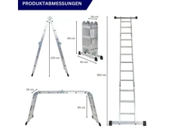 PROREGAL Sprossen-Mehrzweckleiter MULTISTEP mit Gerüstplattform Aluminium 4x3 Sprossen bis zu 3,6 m Höhe Traglast 150kg