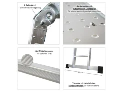 PROREGAL Sprossen-Mehrzweckleiter MULTISTEP mit Gerüstplattform Aluminium 4x3 Sprossen bis zu 3,6 m Höhe Traglast 150kg