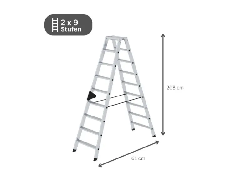 PROREGAL Stufen-Stehleiter Beidseitig Begehbar 2 x 9 Stufen