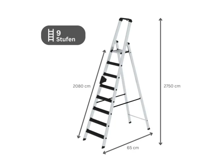 PROREGAL Stufen-Stehleiter Einseitig Begehbar mit Clip-Step Relax 9 Stufen
