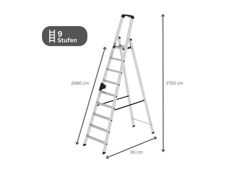 PROREGAL Stufen-Stehleiter Einseitig Begehbar 9 Stufen