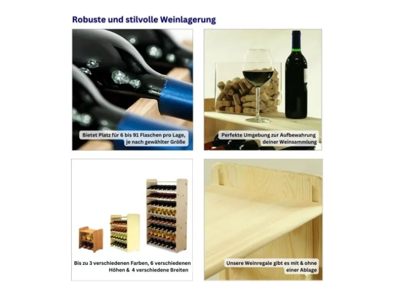PROREGAL Weinregal Pinotwine C HxBxT 61,6 x 63,2 x 26,5 cm 24 Flaschen Massives Kiefernholz Natur Unbehandelt