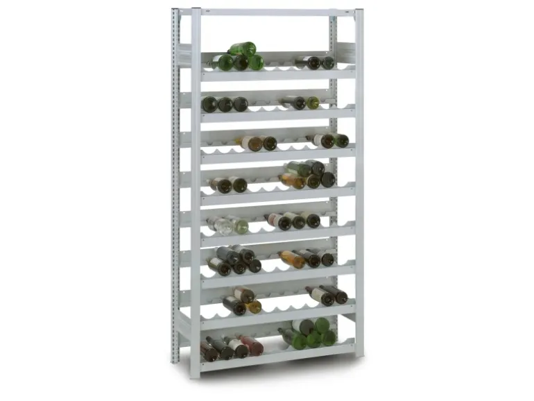 PROREGAL Weinregal Stecksystem T-Profil Grundregal HxBxT 200 x 130 x 30 cm Fachlast 35 kg 8 Ebenen Für 200 Flaschen Lichtgrau
