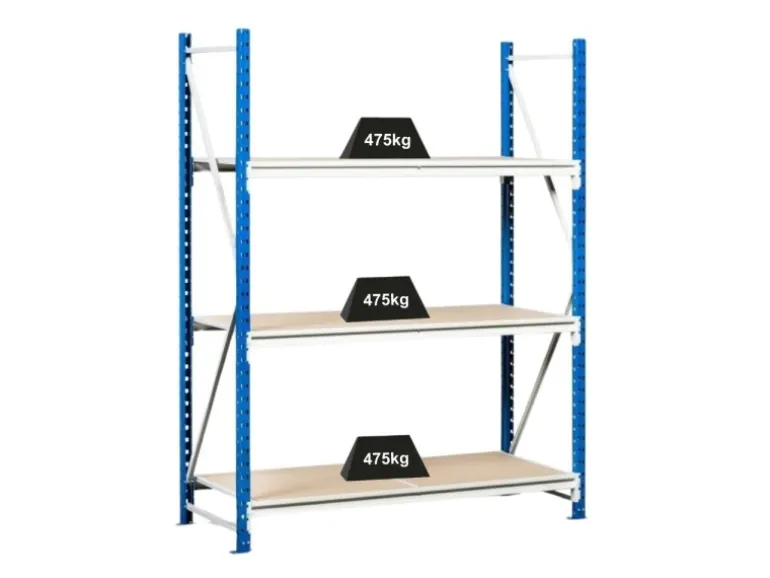 PROREGAL Weitspannregal Maximus Grundregal HxBxT 200 x 200 x 40 cm 7 Ebenen Spanplatten Fachboden Fachlast 400 kg Lichtblau & Lichtgrau