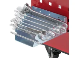 PROREGAL Werkzeugwagen HxBxT 73x90x35cm Rollwagen Werkstattwagen Rollen Handgriff 3 Ladeflächen Lochraster Stahl Rot